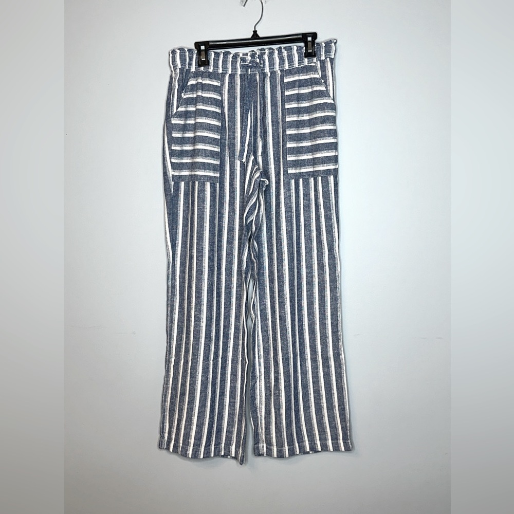 Linen blue/white striped pant